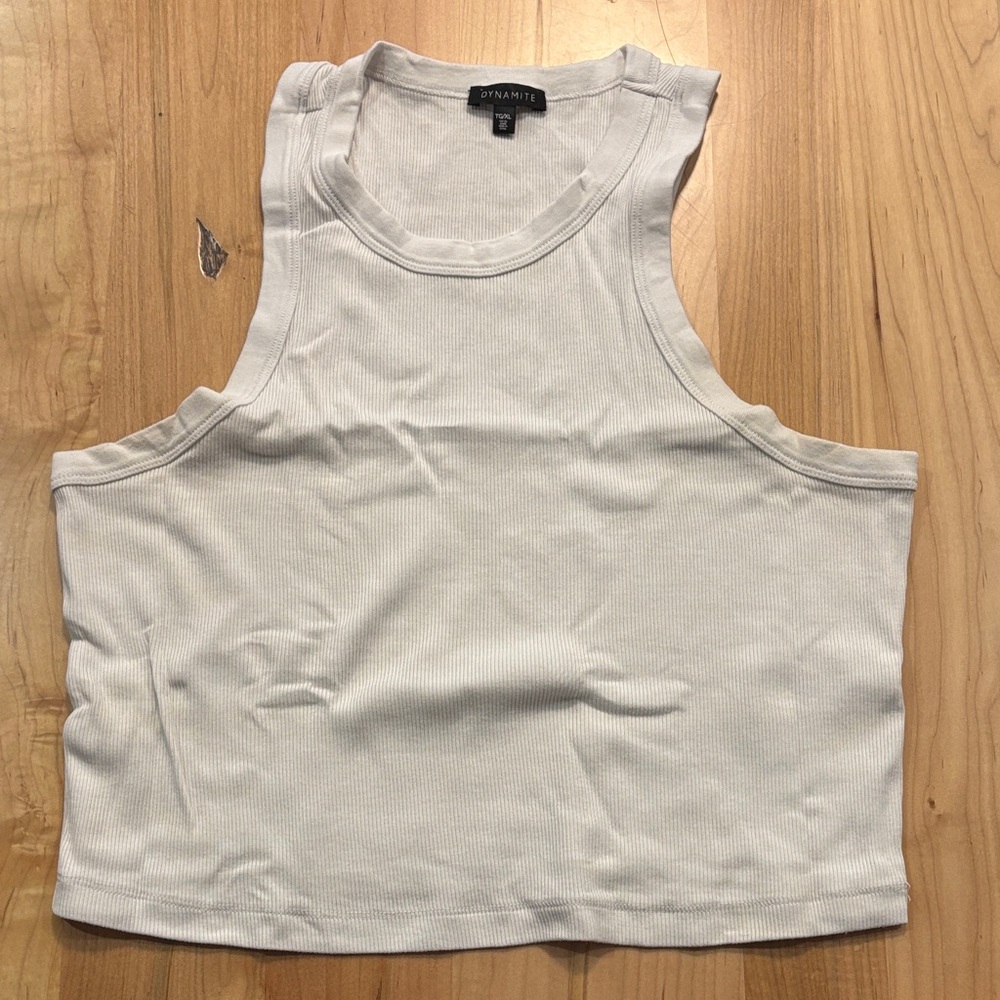 Dynamite Cream Ribbed Sleeveless Crop Top